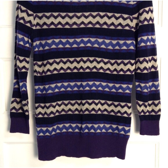 Tory Burch Cardigan Sweater M Chevron Stripe Wool Cashmere Knit Aztec Southwest - Picture 6 of 8